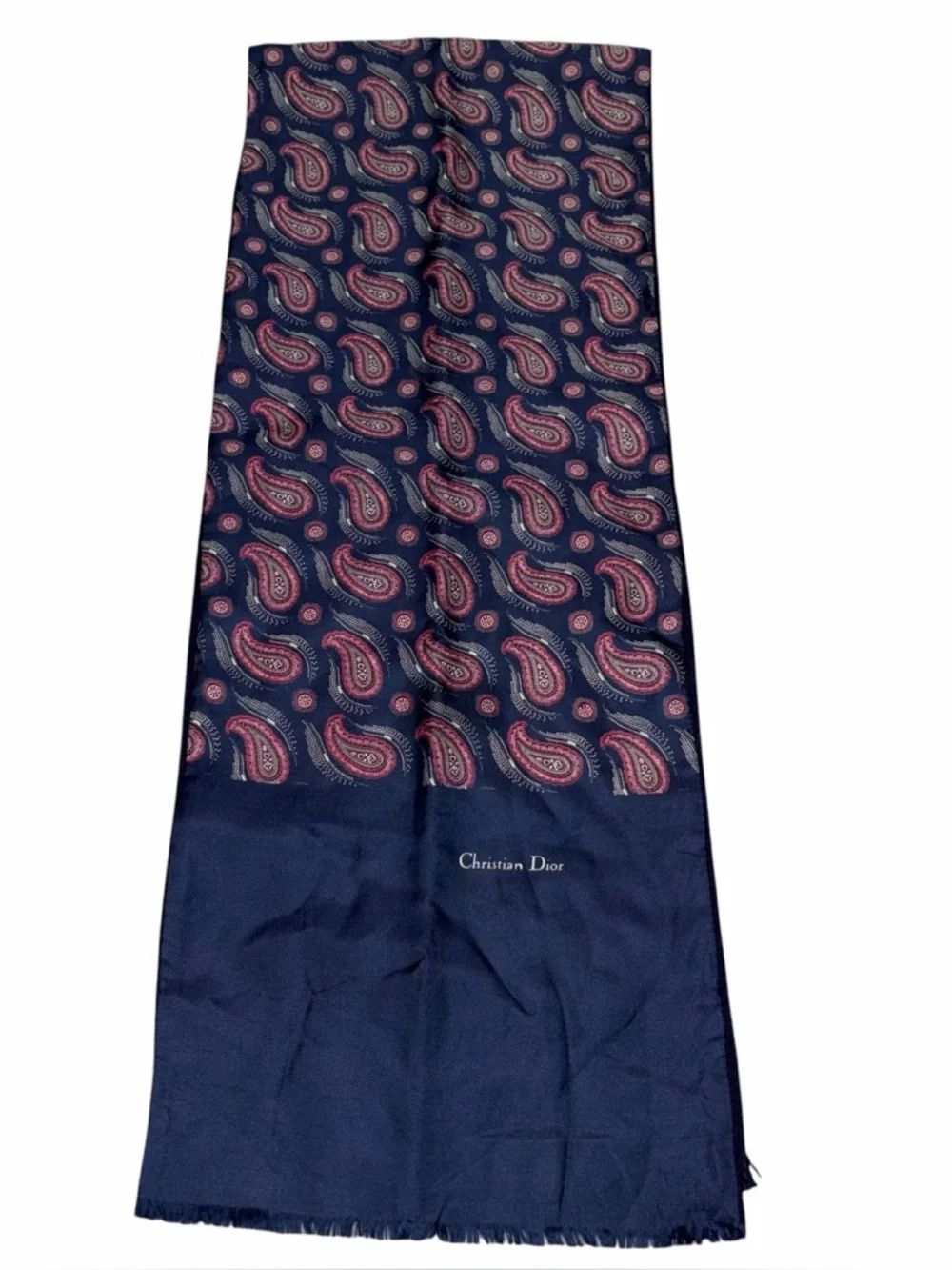 Vintage Christian Dior Navy Blue Paisley Silk & Wool Reversible Scarf Shawl